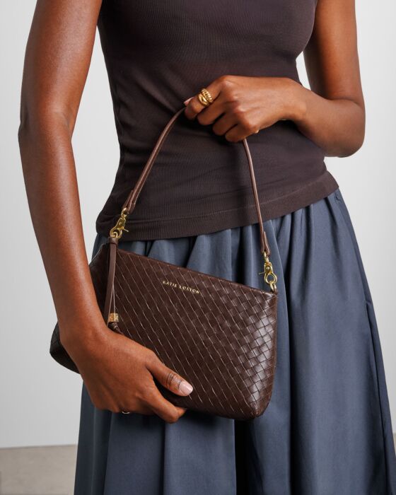 Katie Loxton Nova Small Shoulder Bag Dark Chocolate Woven