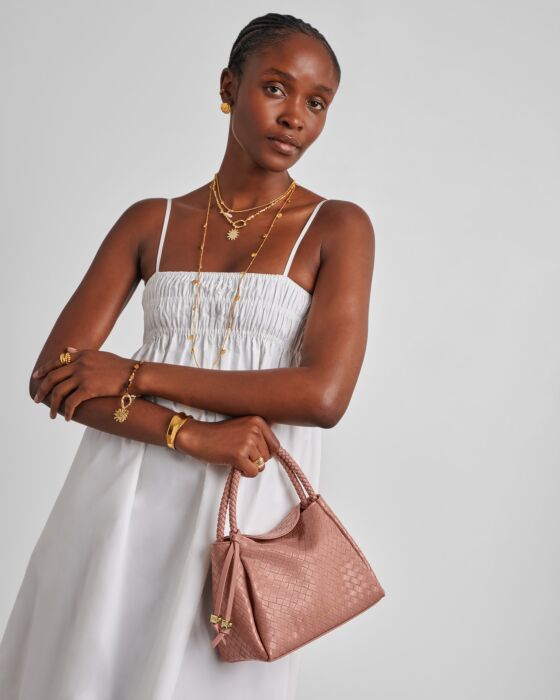 Katie Loxton Nova Woven Texture Top Handle Bag Pink Clay