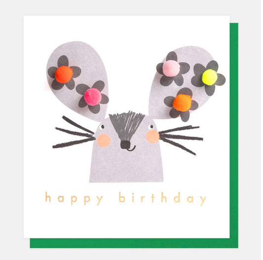 Caroline Gardner - Happy Birthday! MOUSE WITH FLOWERS ON EARS