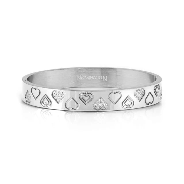 Nomination PRETTY BANGLES WIDE BRACELET, STEEL WITH HEARTS 029540/004