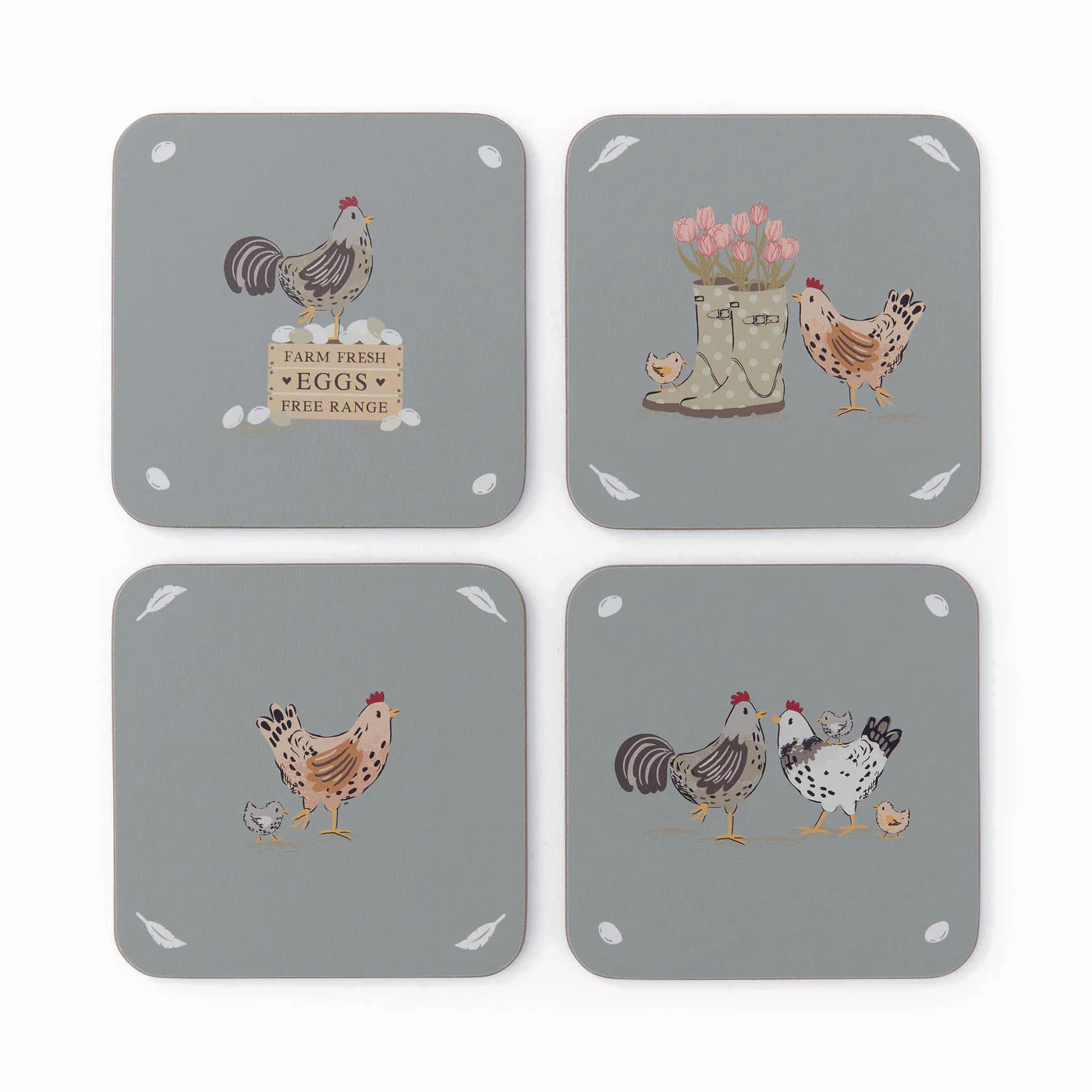 Cooksmart Hen House Lane Set Of 4 Coasters
