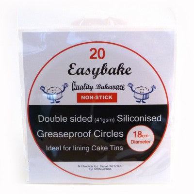 N J Products Easybake Greaseproof Circles 20 Pack Siliconised Double Sided