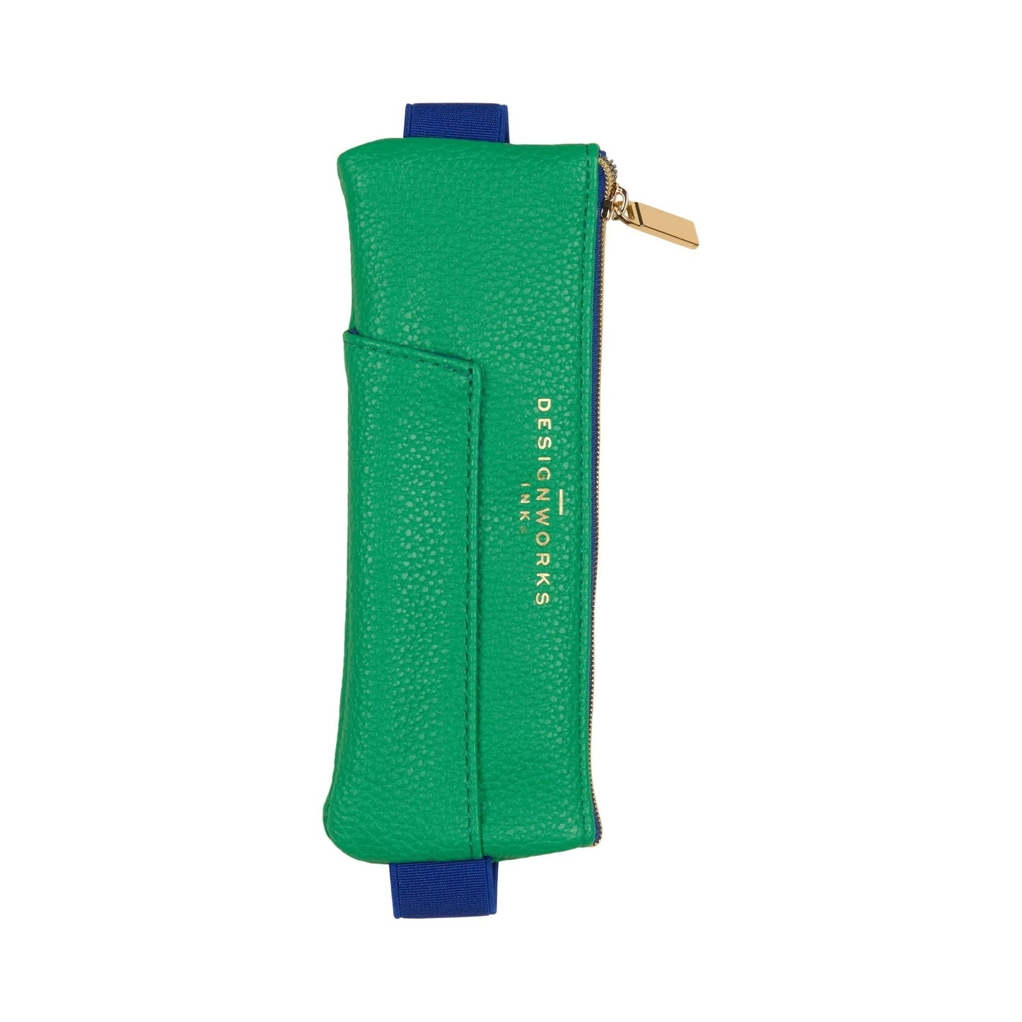 Designworks Vegan Leather Pen Pouch Bright Green and Navy