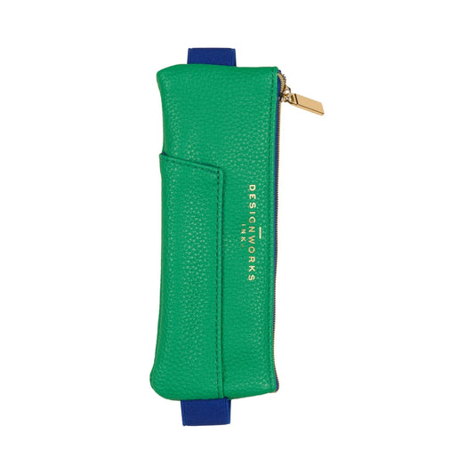 Designworks Vegan Leather Pen Pouch Bright Green and Navy