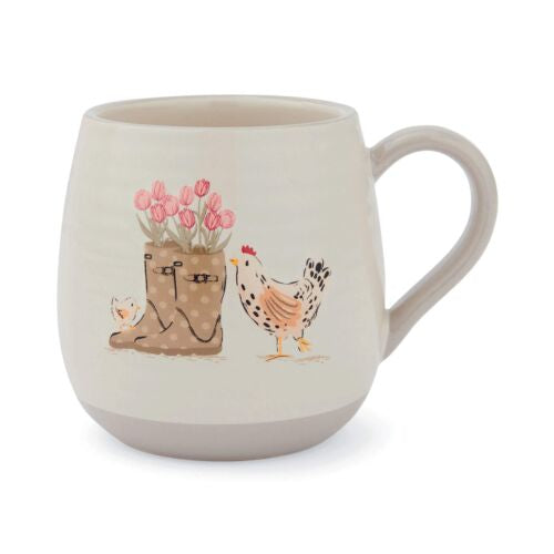 Cooksmart Hen House Lane Belly Mug Wellies And Hens