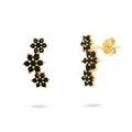Black Crystal Flower Ear Climbers Gold