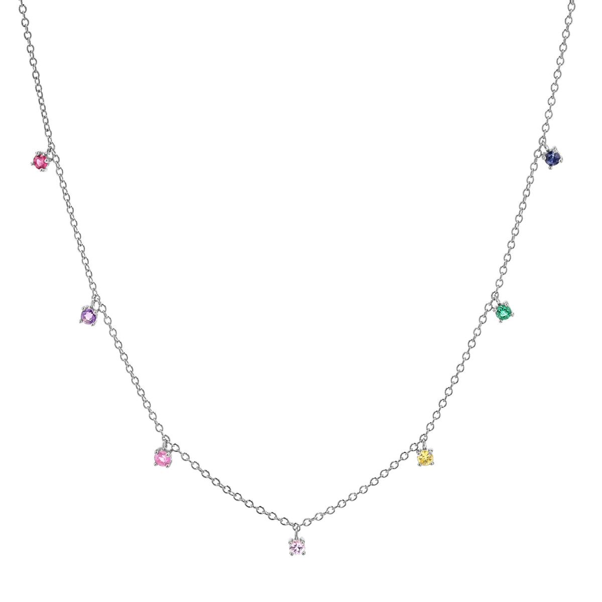 Rainbow Multi Gemstone Necklace Silver