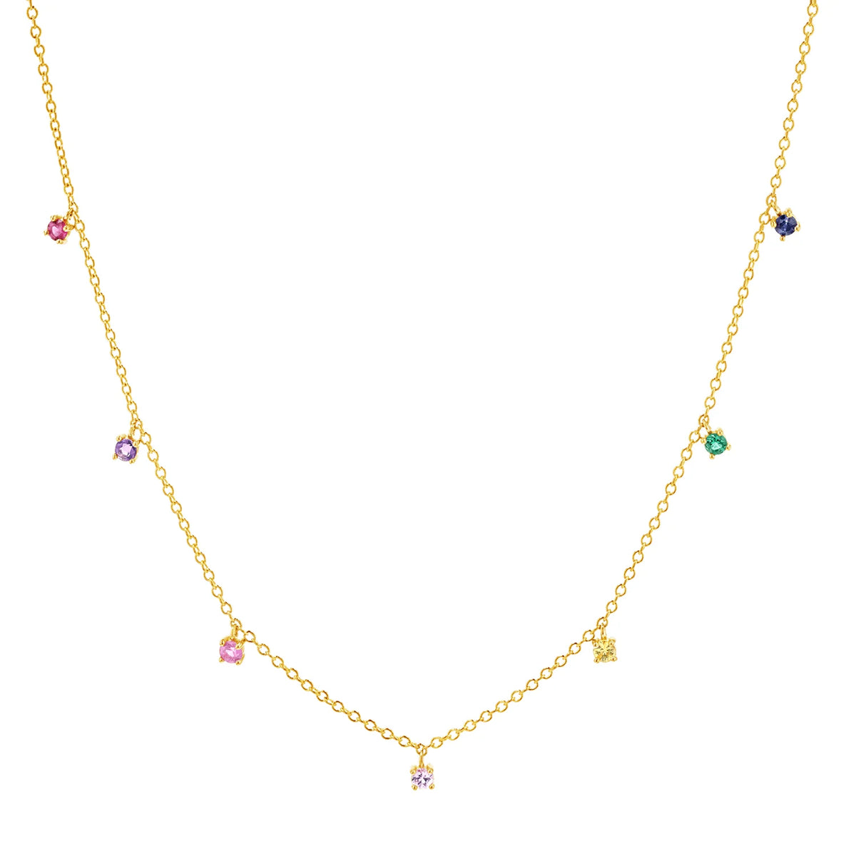 Rainbow Multi Gemstone Necklace Gold