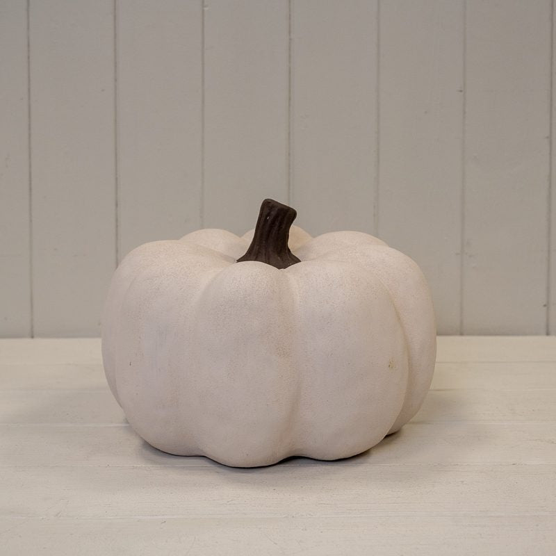 Ceramic Pumpkin Ornament Cotton White Large