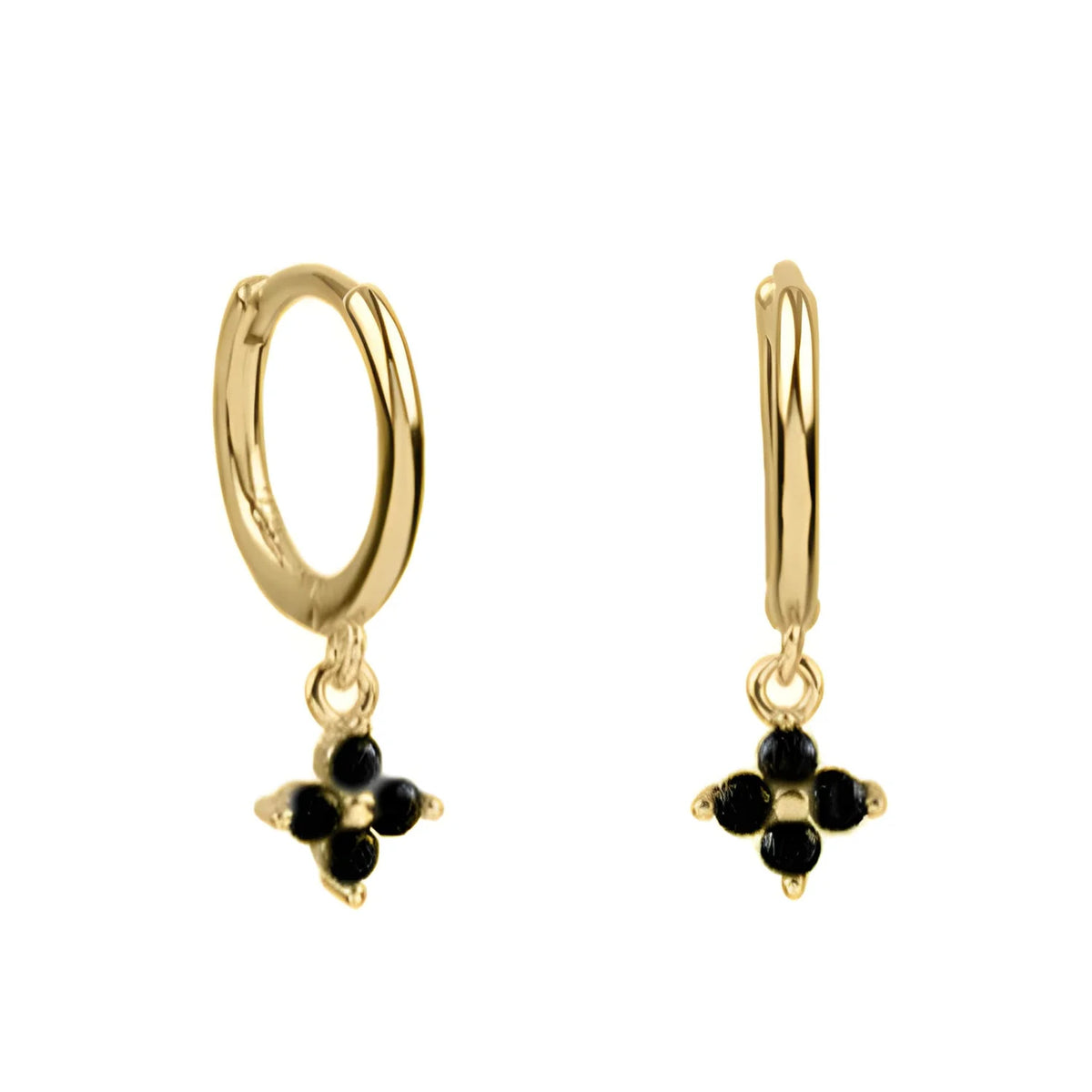 Black Crystal Flower Huggie Hoops