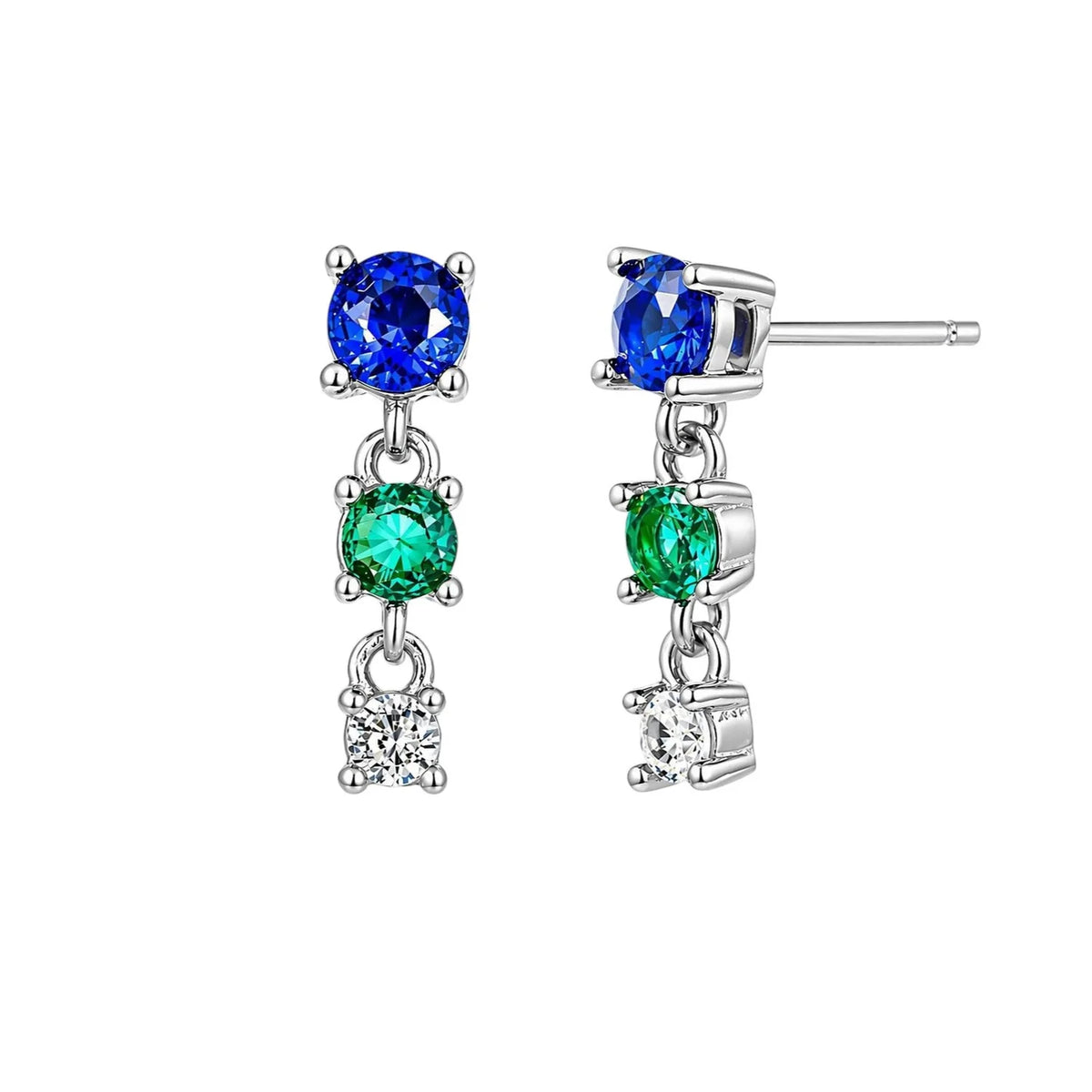 Short Multi Gemstone Drop Earrings Silver