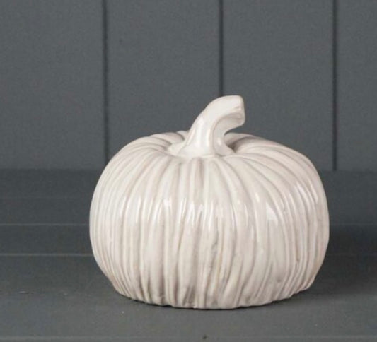 Glazed Ceramic Pumpkin Greige Medium