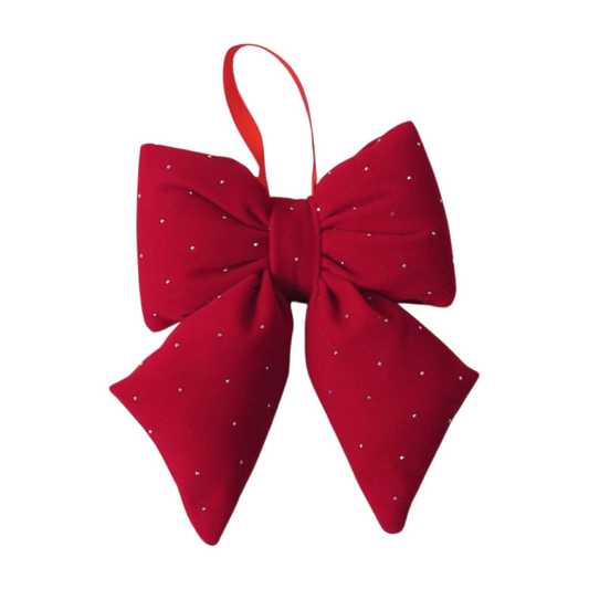 Fabric Bow With Diamonds Red