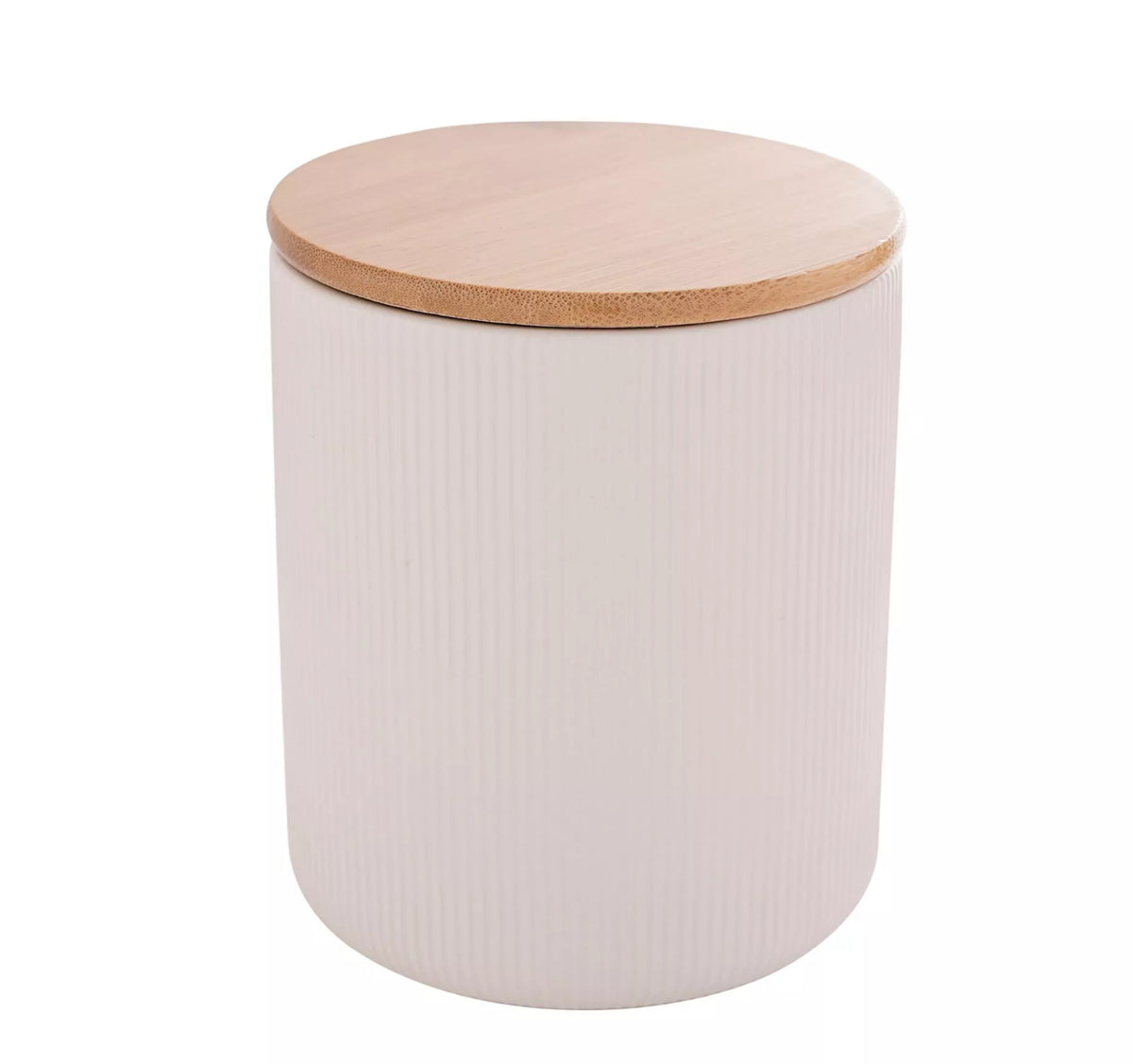 Hestia White Ribbed Canister with Bamboo Lid