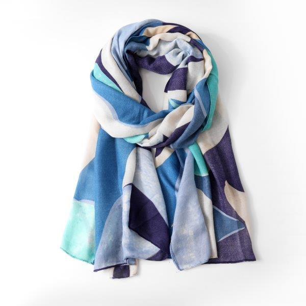 Eco Style Scarf Multicolour Leaves Blue