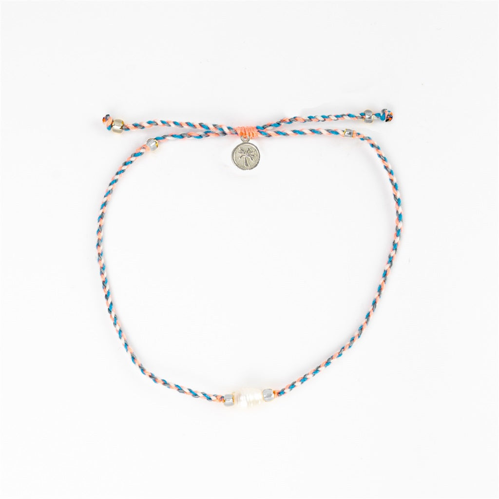 Pineapple Island Cord Anklet With Pearl Coral And Blue