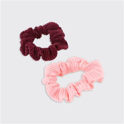 Crinkle Set Of 2 Scrunchies - Pink / Plum
