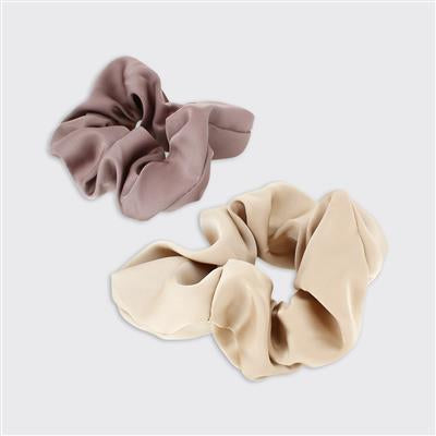 Set Of 2 Satin Scrunchies - Mink/Mocha
