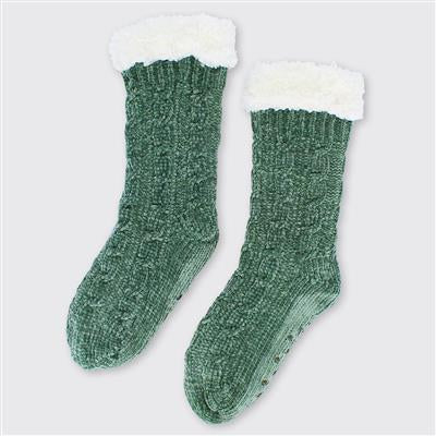 Molly Chienille Slipper Socks - Forest Green