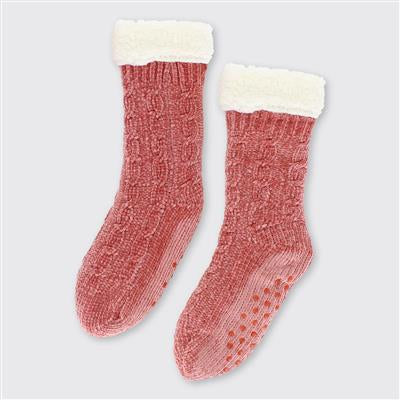 Molly Chenille Slipper Socks - Salmon Pink