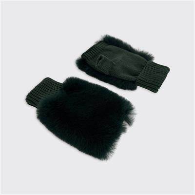 Faux Fur Fingerless Gloves - Emerald Green