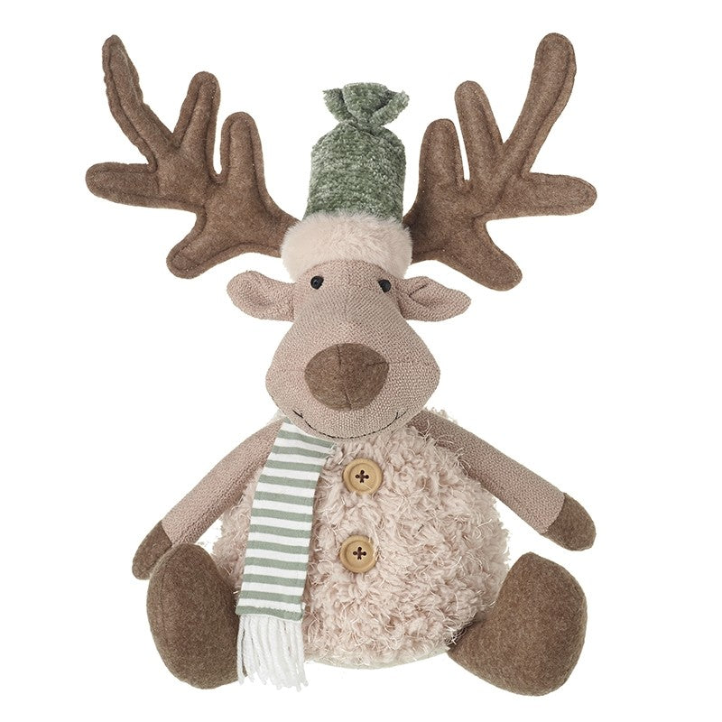 Heaven Sends Sitting Reindeer In Stripe Green Scarf