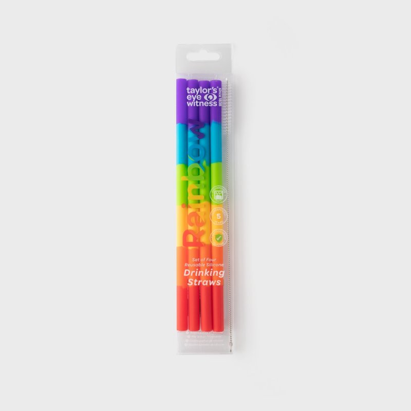 Taylors Eye Witness Rainbow Silicone Straws With Cleaning Brush