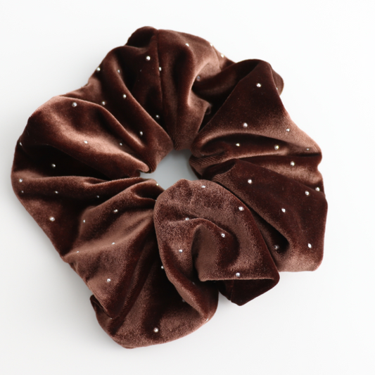 Pure Fashions Oversized Sparkle Velvet Scrunchie Brown