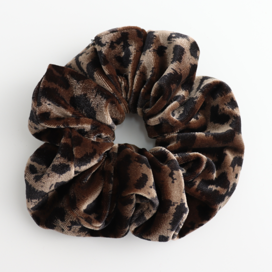 Pure Fashions Leopard Velvet Scrunchie Beige