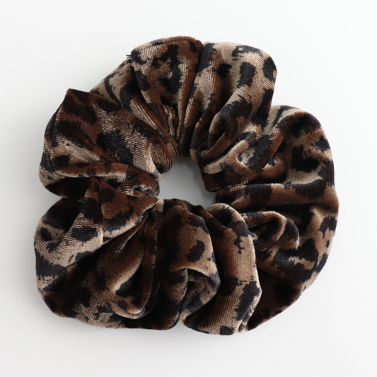 Pure Fashions Leopard Velvet Scrunchie Beige