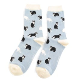 Winter Black And White Cats Powder Blue Socks