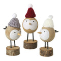 Heaven Sends Standing Wooden Birds In Pompom Hats Mixed