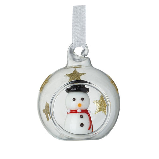 Heaven Sends Clear And Gold Star Glass Bauble With Snowman