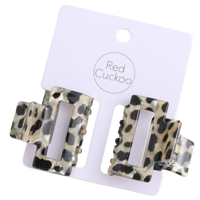 Pure Fashion Mini Square Hair Claw Clips Leopard Print Beige