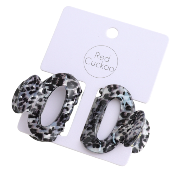 Pure Fashions Mini Oval Hair Claw Clips Leopard Print Grey