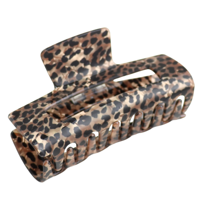 Pure Fashions Rectangle Hair Claw Clip Leopard Print Brown