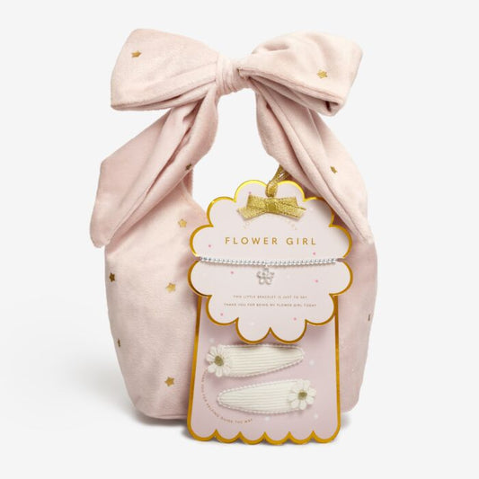 Joma Jewellery Kids' Bow Handbag A Little Gift Set Flower Girl Silver Plated Bracelet & Set Of 2 Hair Clips