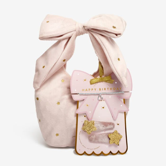 Joma Jewellery Kids' Bow Handbag A Little Gift Set Happy Birthday Silver Plated Bracelet & Set Of 2 Hair Clips