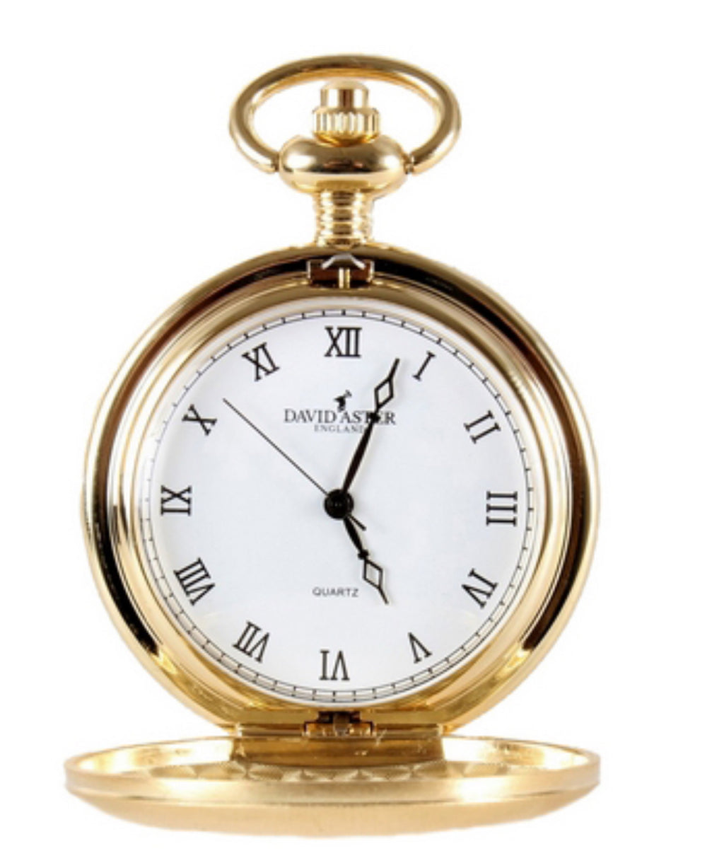 David Aster Gold Brushed Quartz Full Hunter Pocket Watch
