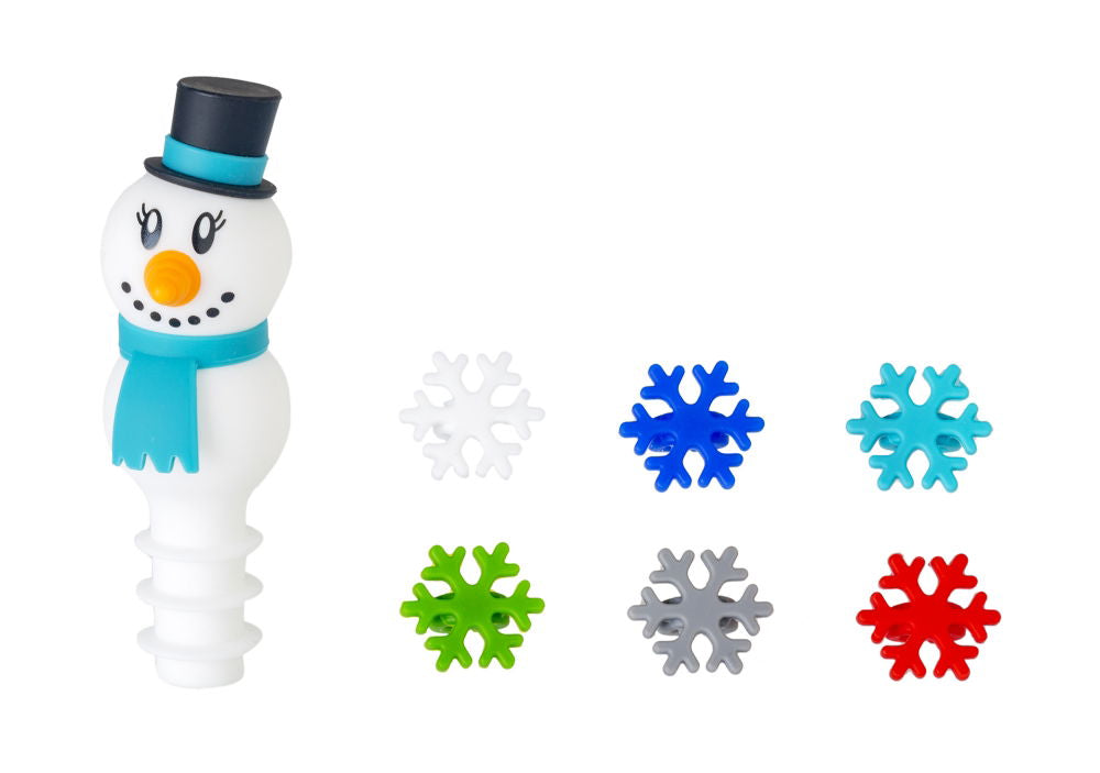 Eddingtons Christmas Silicone Snowman Bottle Stopper And Wine Charms Gift Set