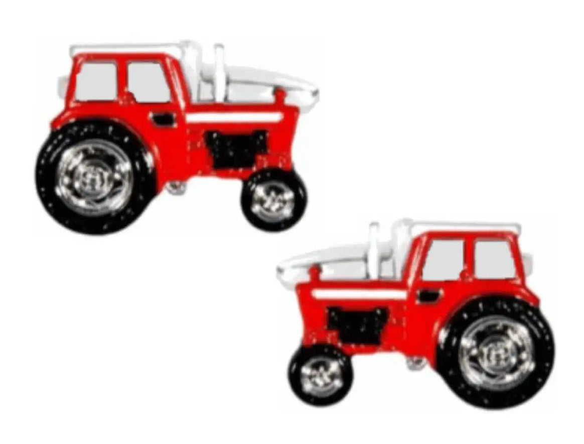 Tractor Cufflinks Red Rhodium Plated