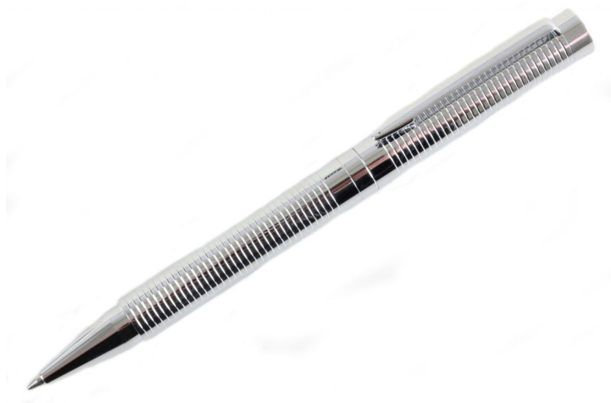 David Aster Chrome Ribbed Ball Point Pen