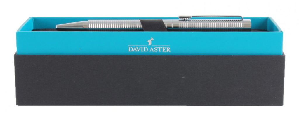 David Aster Chrome Ribbed Ball Point Pen