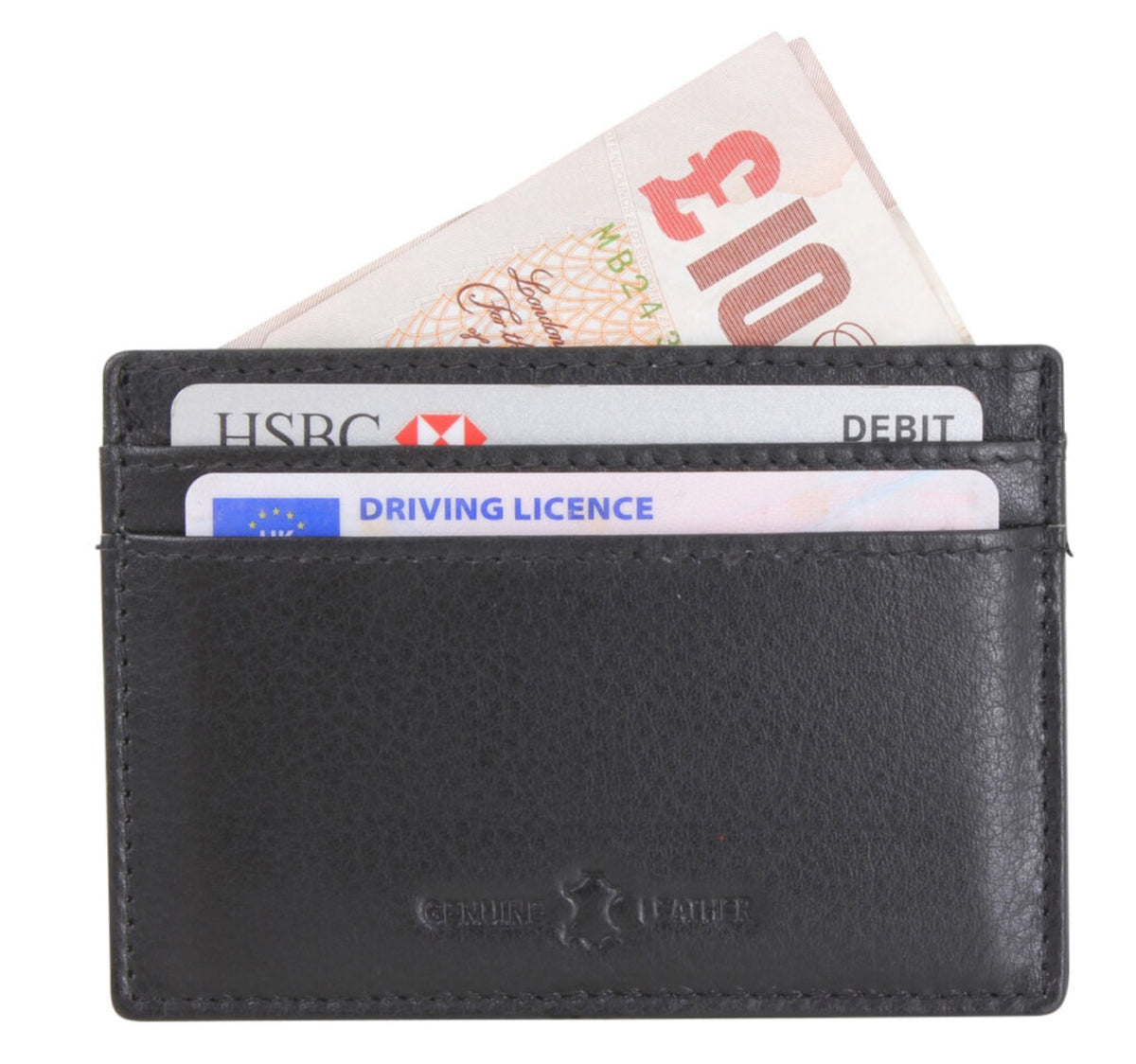 David Aster Black Leather Slim Credit Card Case RFID Lined