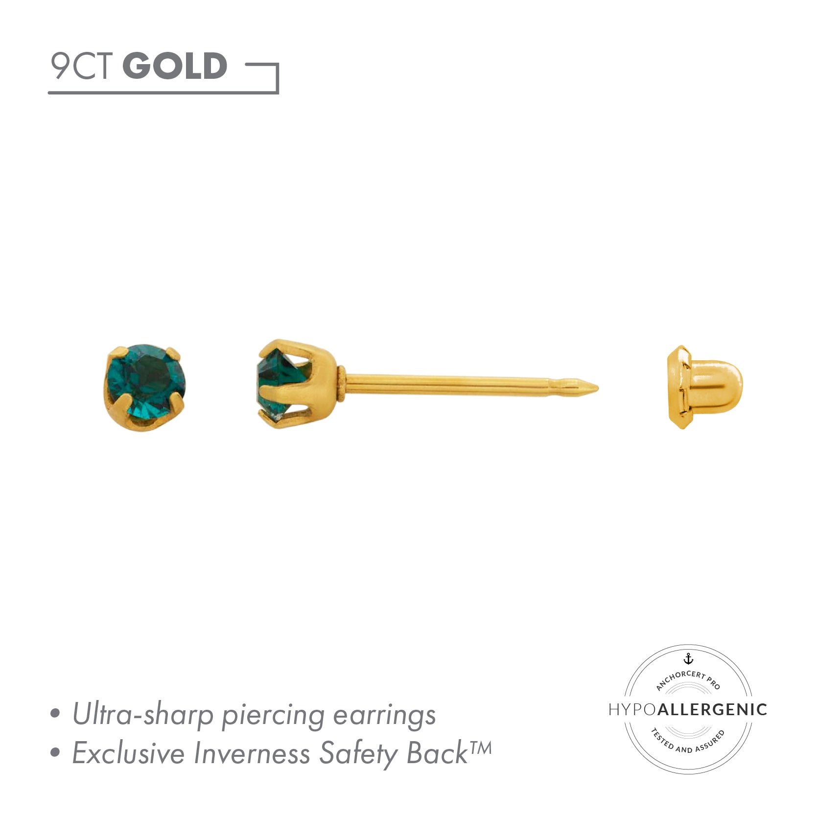 Inverness 9ct Gold Green CZ 3mm