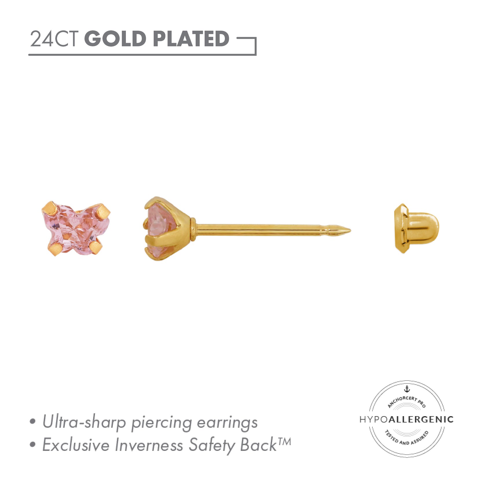 Inverness 24ct Gold Plated Pink Butterfly 4mm