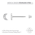 Inverness Stainless Steel CZ Moon 5mm