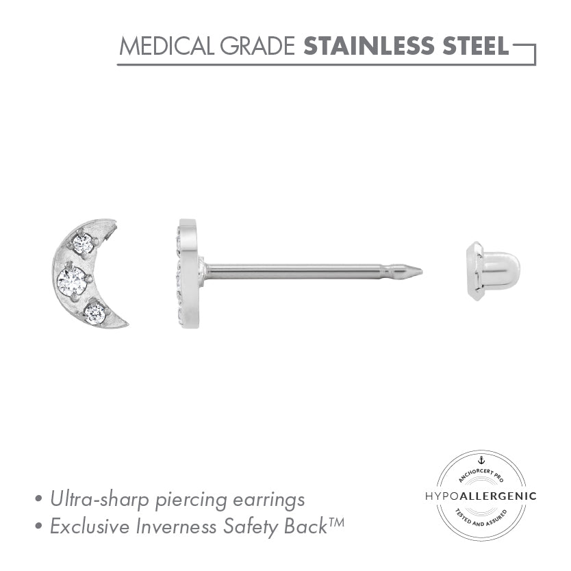 Inverness Stainless Steel CZ Moon 5mm
