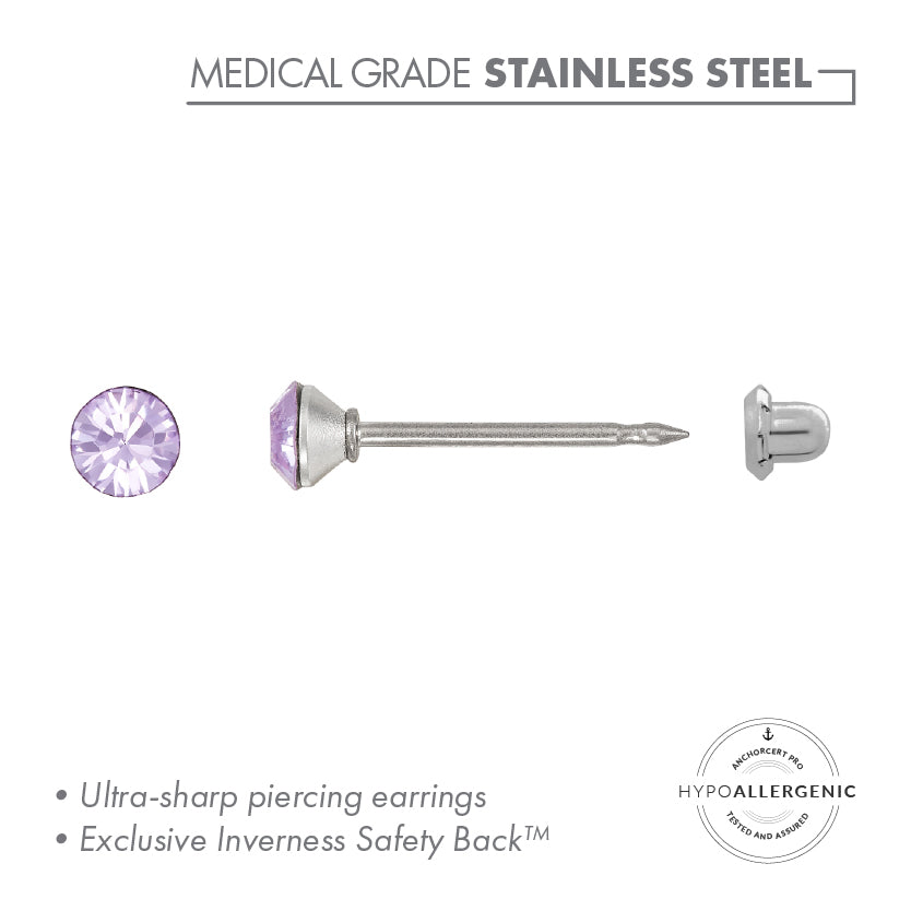 Inverness Stainless Steel 3mm V Shape Violet Crystal