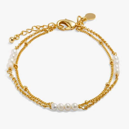 Joma Jewellery Loved By You Double Layered Pearl Chain Gold Plated Bracelet